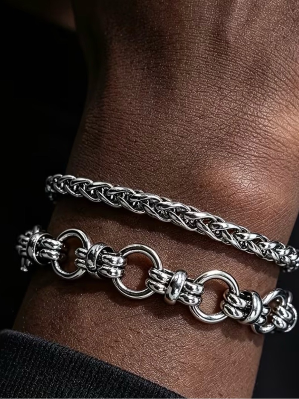 Silver Chain Bracelet Set - Men's Silver Link Bracelets